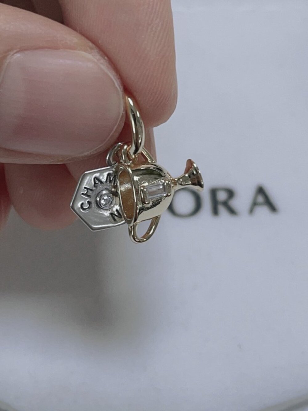 Pandora Engravable Trophy Two-Tone Double Dangle Charm